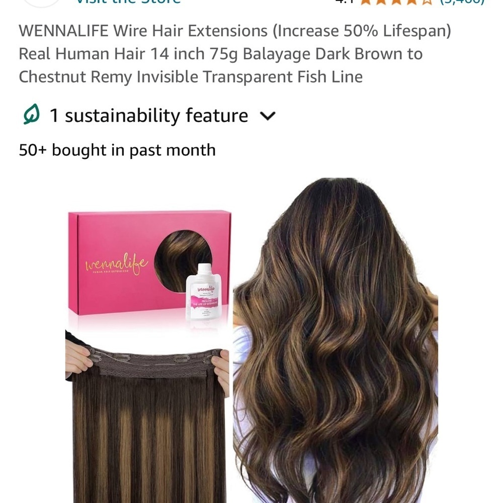 WENNALIFE Wire Hair Extensions Real Human Hair 14” 75g Balayage Brown